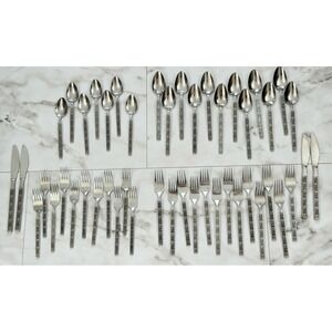 Vintage Night Blossom Stainless Flatware 47 Pc Lot Gold Standard Japan MCM *READ